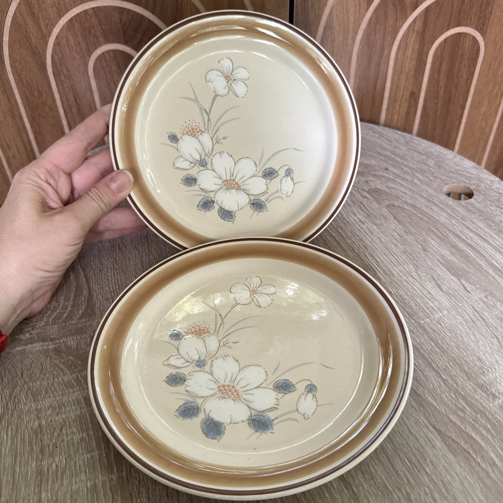2 HEARTHSIDE  WATER COLORS DAWN 7 3/4 Inch Salad PLATES Boho Cottage
